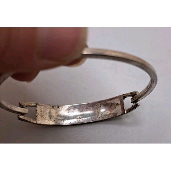 Vtg Silver Tone Cuff Bracelet Natural Stone Inlay Checkered Purple & Green - Picture 2 of 6